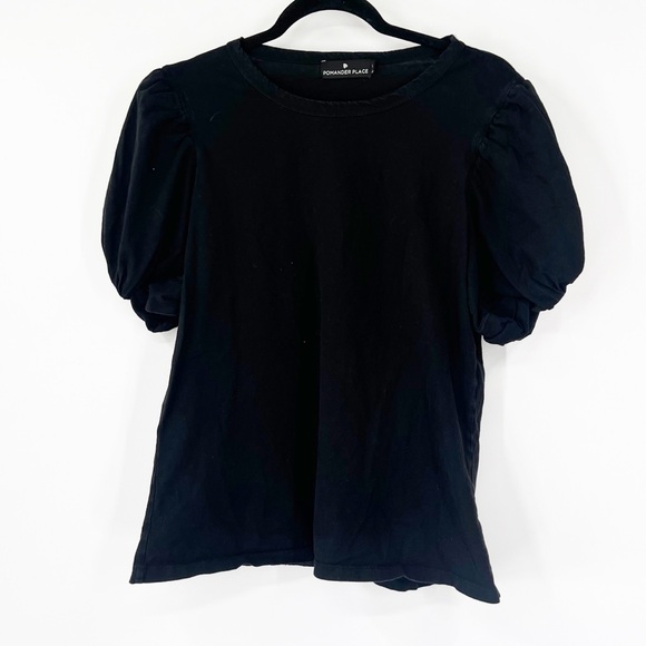 Pomander Place Black Puff Sleeve Short Sleeve Top - Picture 1 of 5